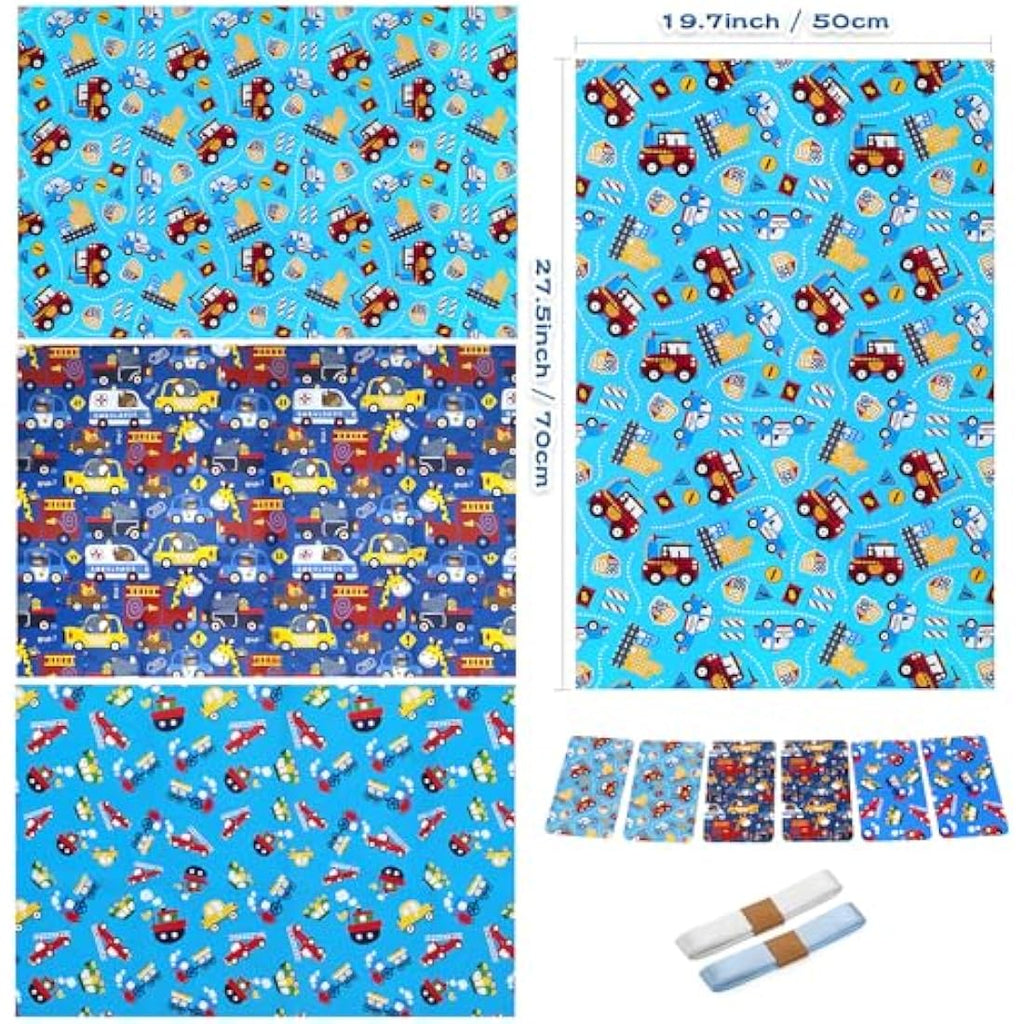Kids Birthday Gift Wrap Set – Animal & Vehicle Paper Sheets