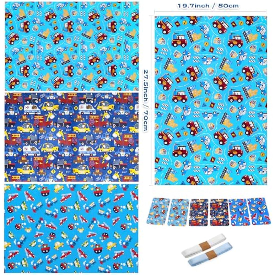 Kids Birthday Gift Wrap Set – Animal & Vehicle Paper Sheets