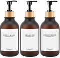 Jolof Store Frosted Refillable Shampoo Bottles with Bamboo Pump – 3 Pack