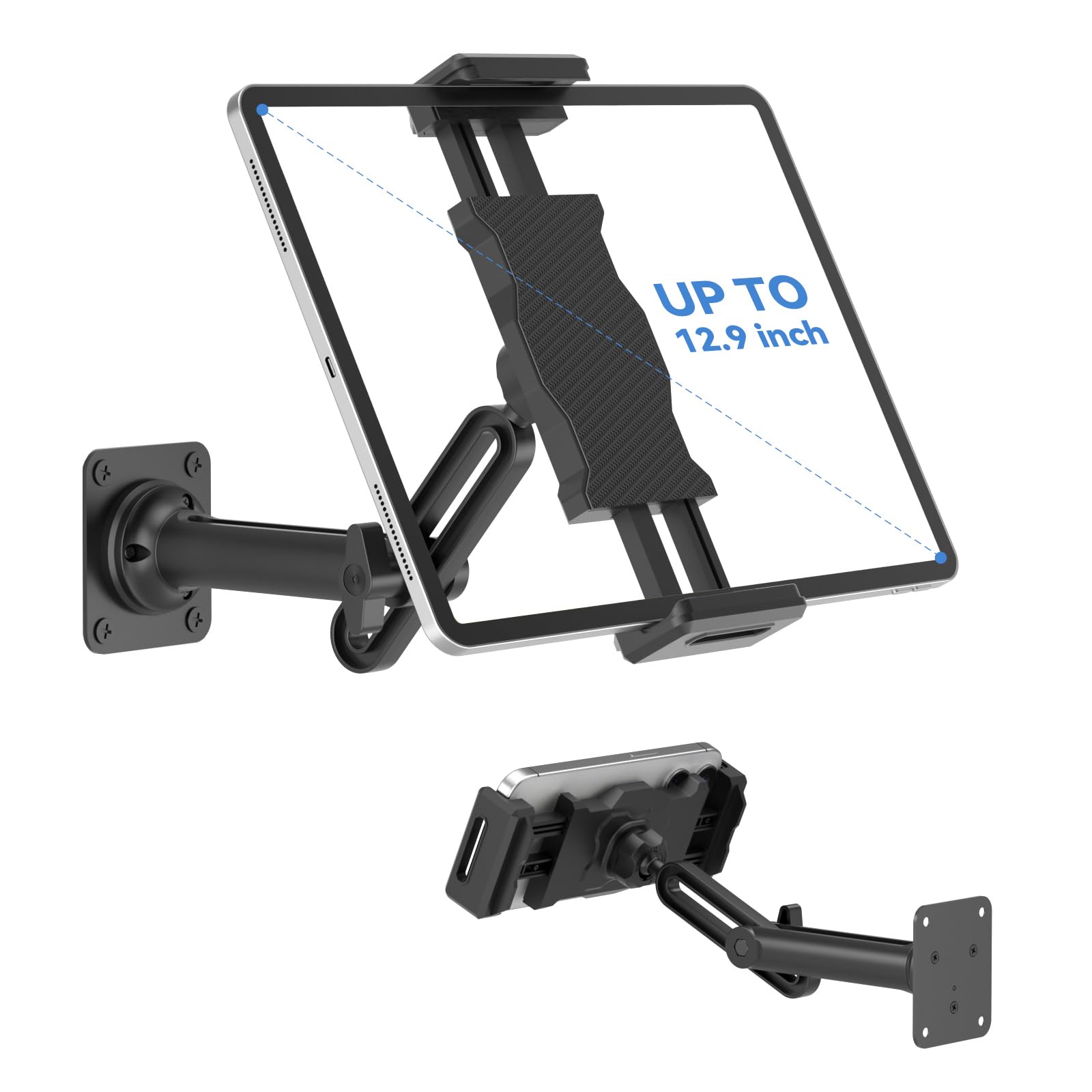 KDD Tablet Wall Mount Holder – Adjustable 360° Rotating Metal Arm
