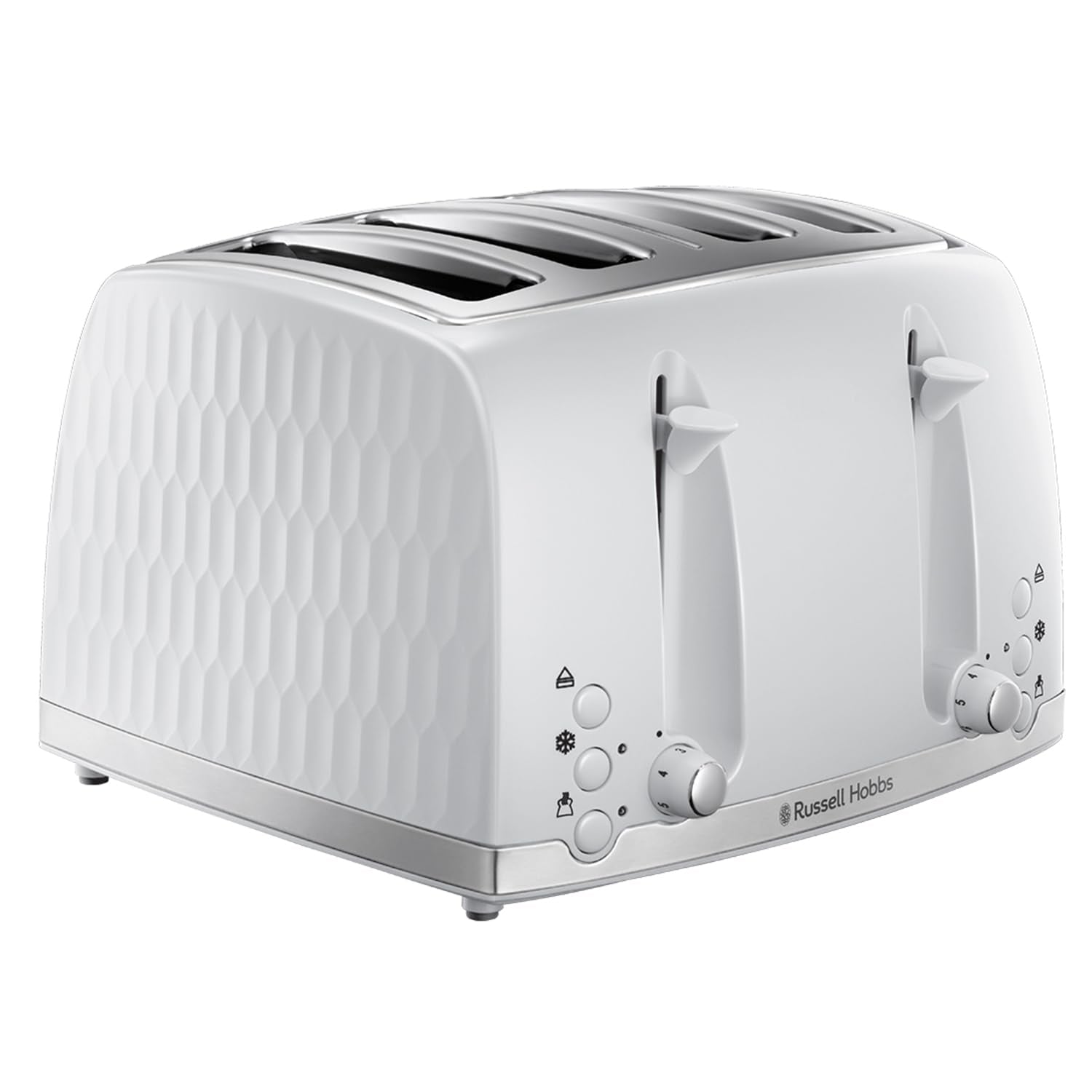 Russell Hobbs Honeycomb 4 Slice Toaster | White High Gloss – 1500W