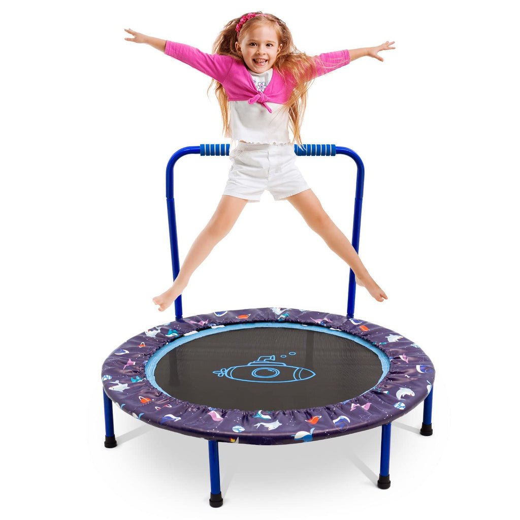 38'' Kids Mini Trampoline | Foldable Bungee Rebounder - Blue