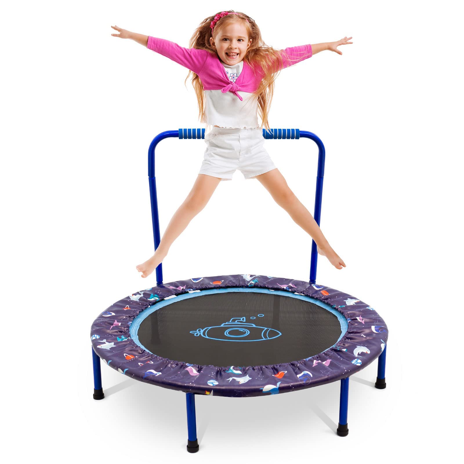 38'' Kids Mini Trampoline | Foldable Bungee Rebounder - Blue