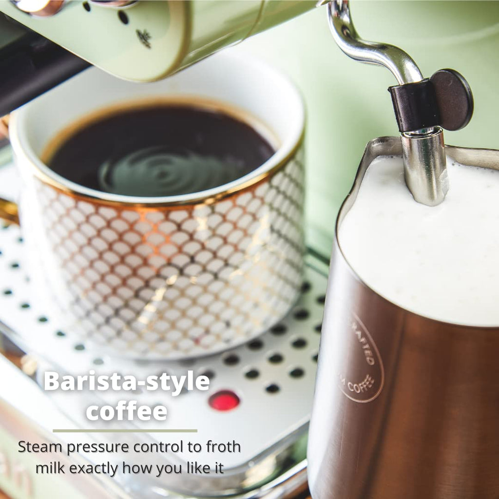 Swan Retro Espresso Coffee Machine with Milk Frother - 1.2L, Green