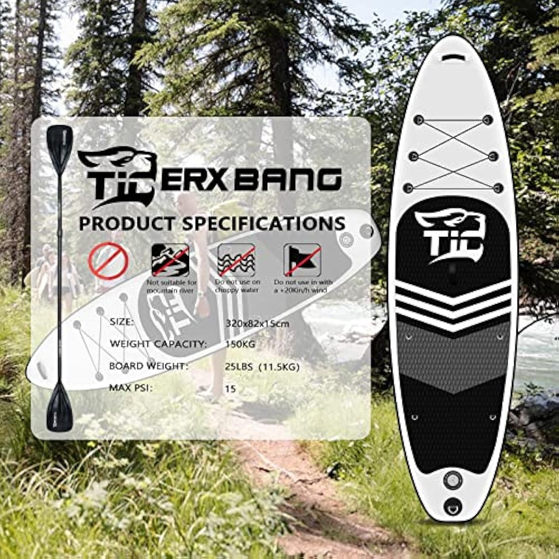 TigerxBang Inflatable Stand Up Paddle Board with Kayak Seat – 320cm ISUP