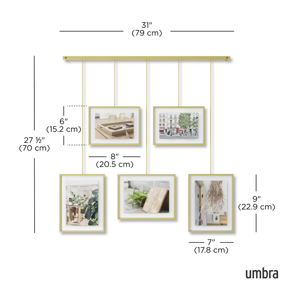 Umbra Exhibit Gallery Set – Adjustable 5-Photo Hanging Wall Display, Brass