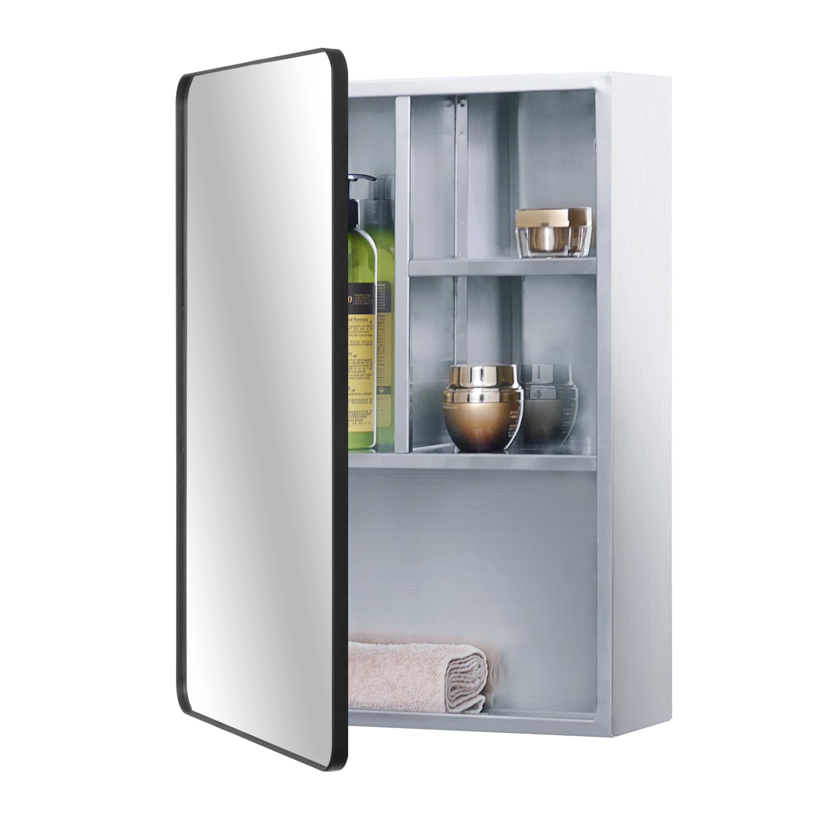 Fundin Stainless Steel Bathroom Mirror Cabinet | Matt Black Frame, 37x53cm