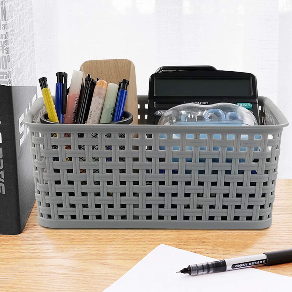 Leendines Grey Plastic Weave Basket, 6 Packs Storage Baskets for Kitchen - image 2