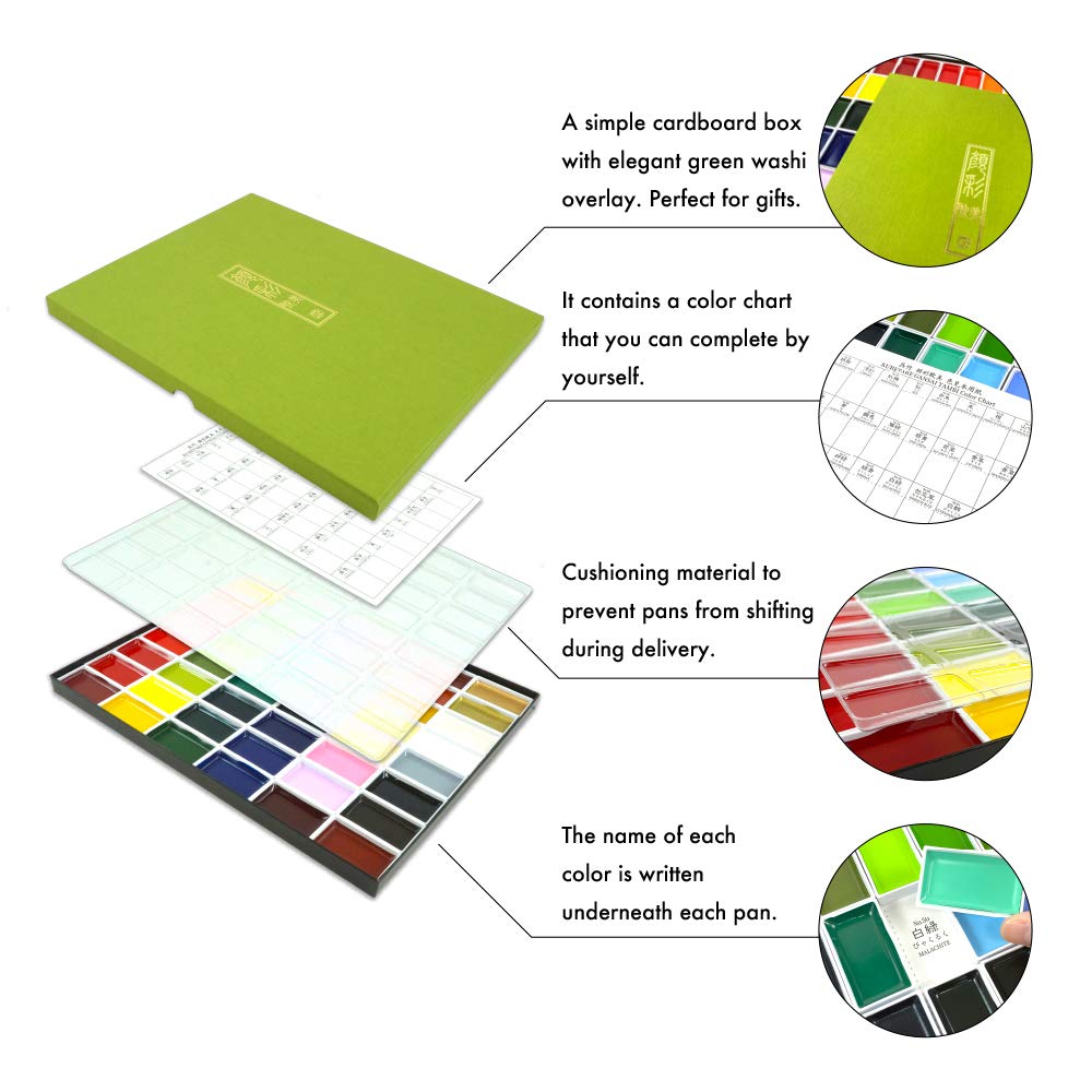 Kuretake ZIG Gansai Tambi Japanese Watercolor Set | 48 Vivid Colors