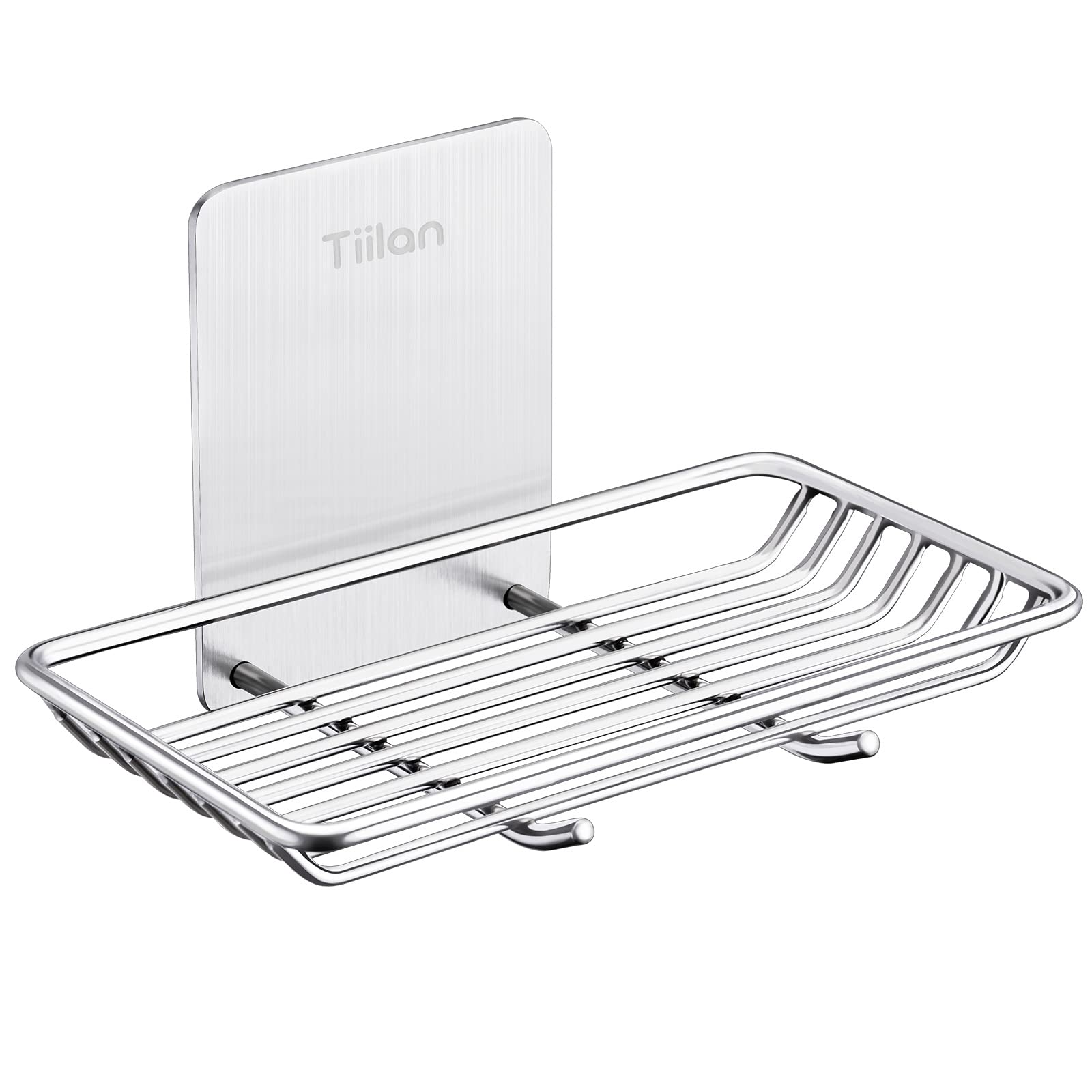 Tiilan Stainless Steel Soap Dish – Self Adhesive Wall Mount Holder with Hooks
