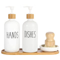 Mifxin 2-Pack Glass Soap Dispenser Set with Bamboo Tray and Dish Brush