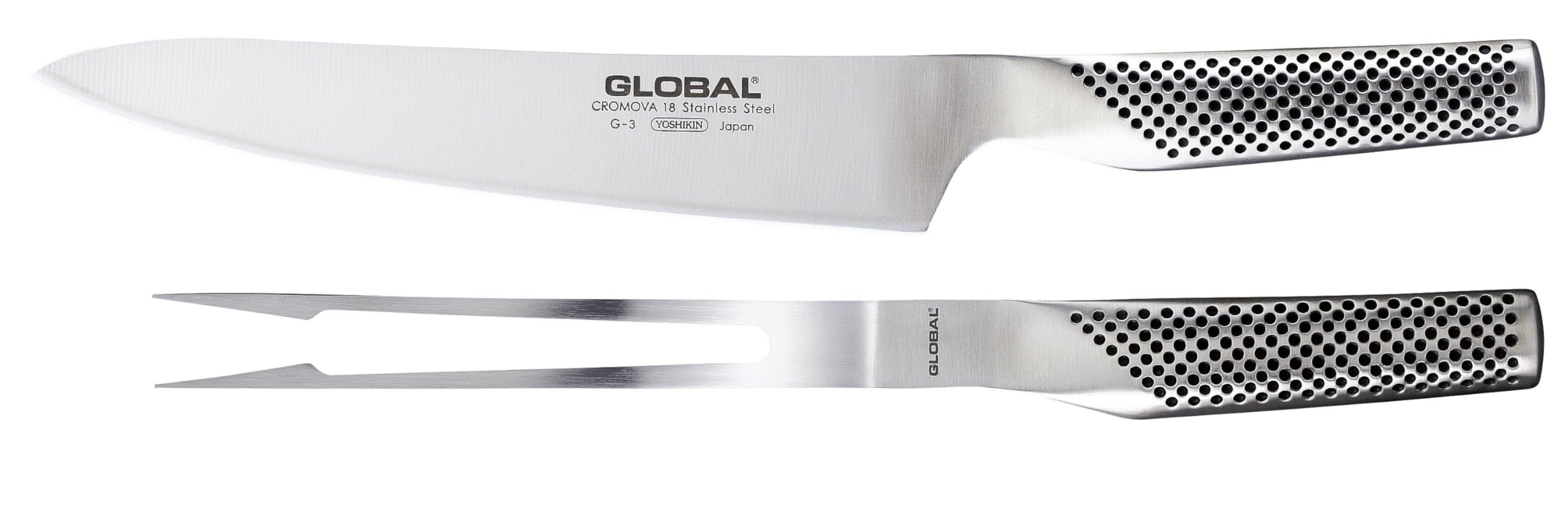 Global G-313 2 Piece Carving Set | 21cm Knife and Curved Fork