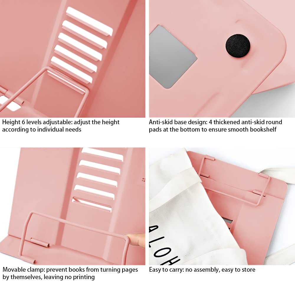 Book Stand, Multifunctional Metal Book Holder for Reading Pink2