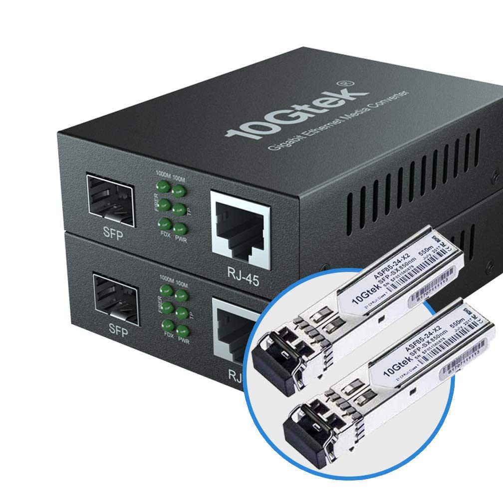 10Gtek Gigabit Ethernet Media Converter | 1Gb SFP SX Multimode 2-Pack