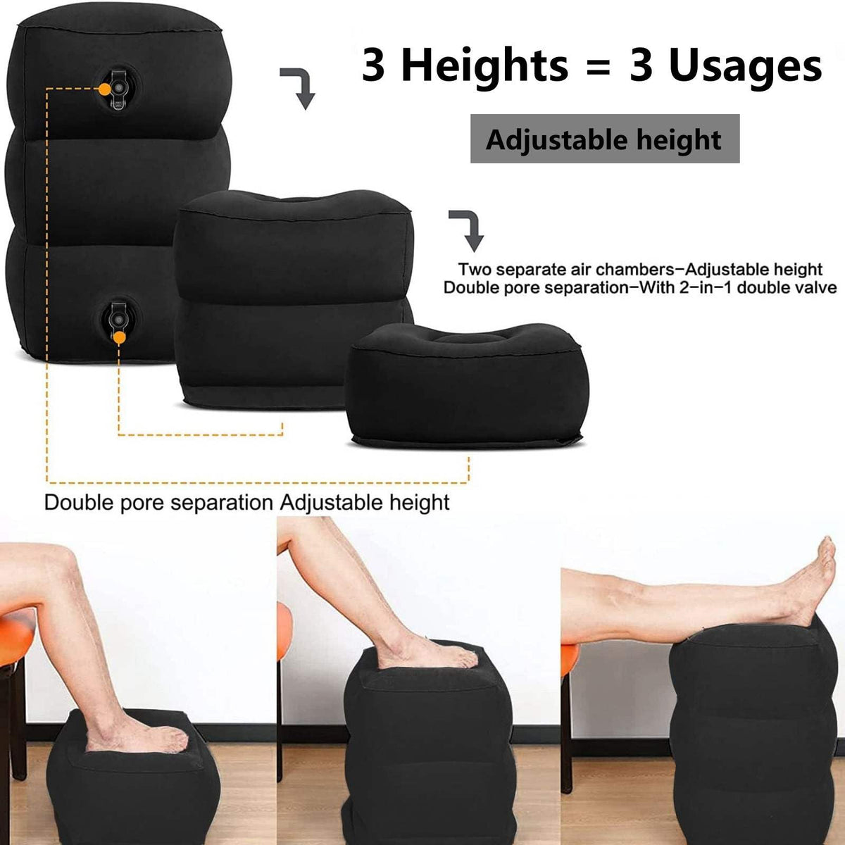 Inflatable Foot Rest Pillow, Airplane Travel Pillow, Multifunctional Adjustable 3 Layers Height Foot Rest - image 4