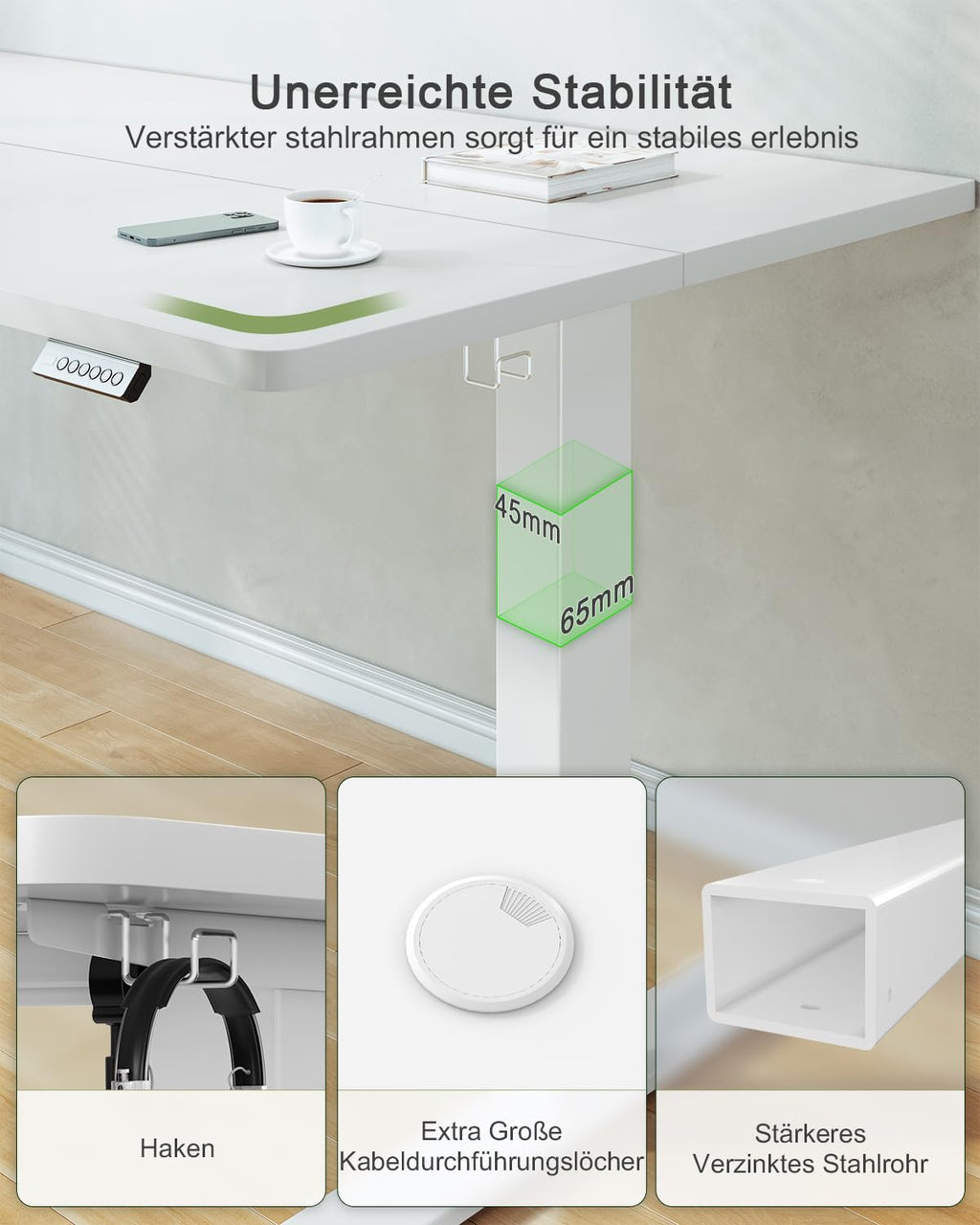 JUMMICO 100x60cm Electric Standing Desk with USB Charging Height Adjustable Desk with Sedentary Reminder Stand Up Desk with Splice Board for Home