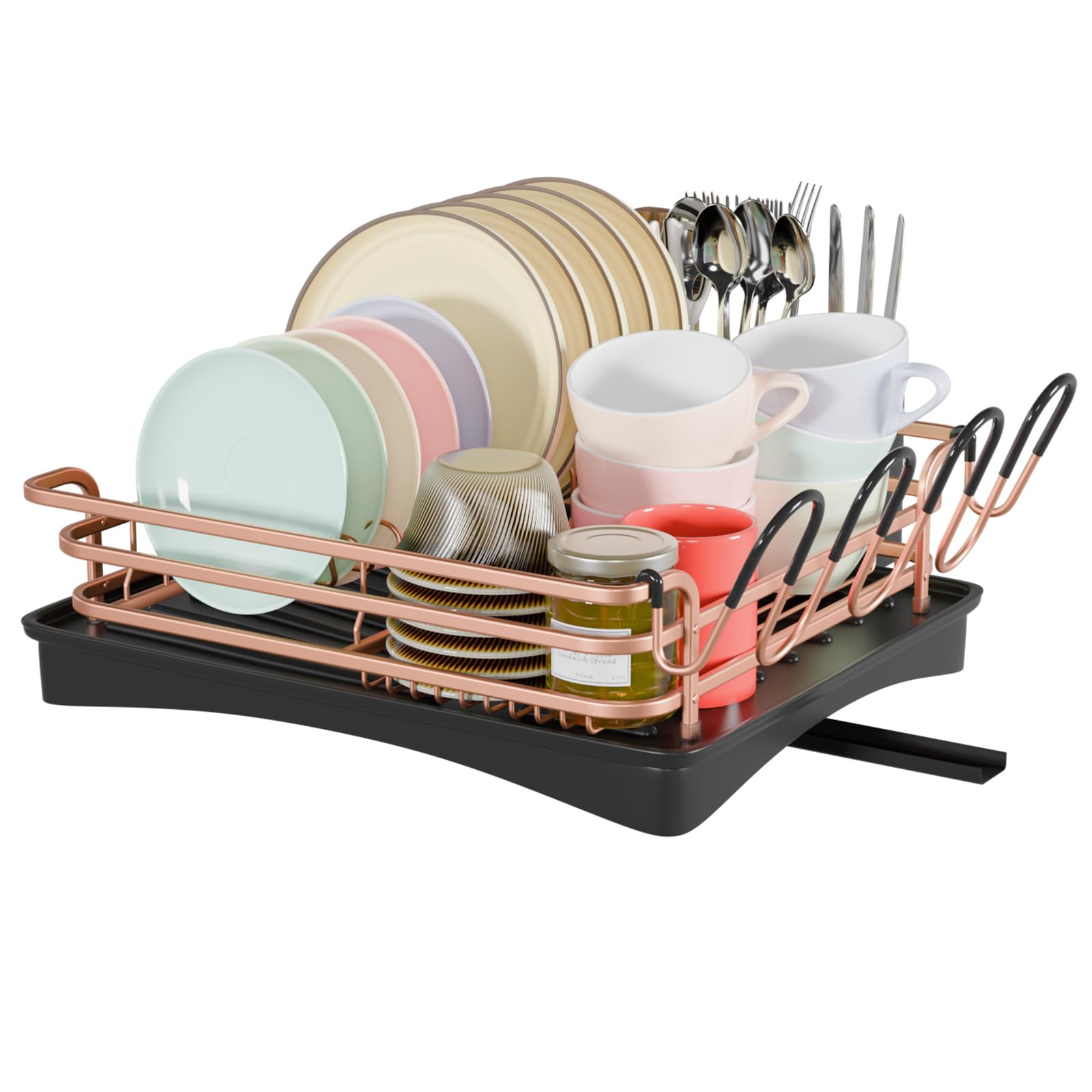 BRIAN & DANY Aluminum Dish Drying Rack | Rust-Free Drainer with 360° Spout