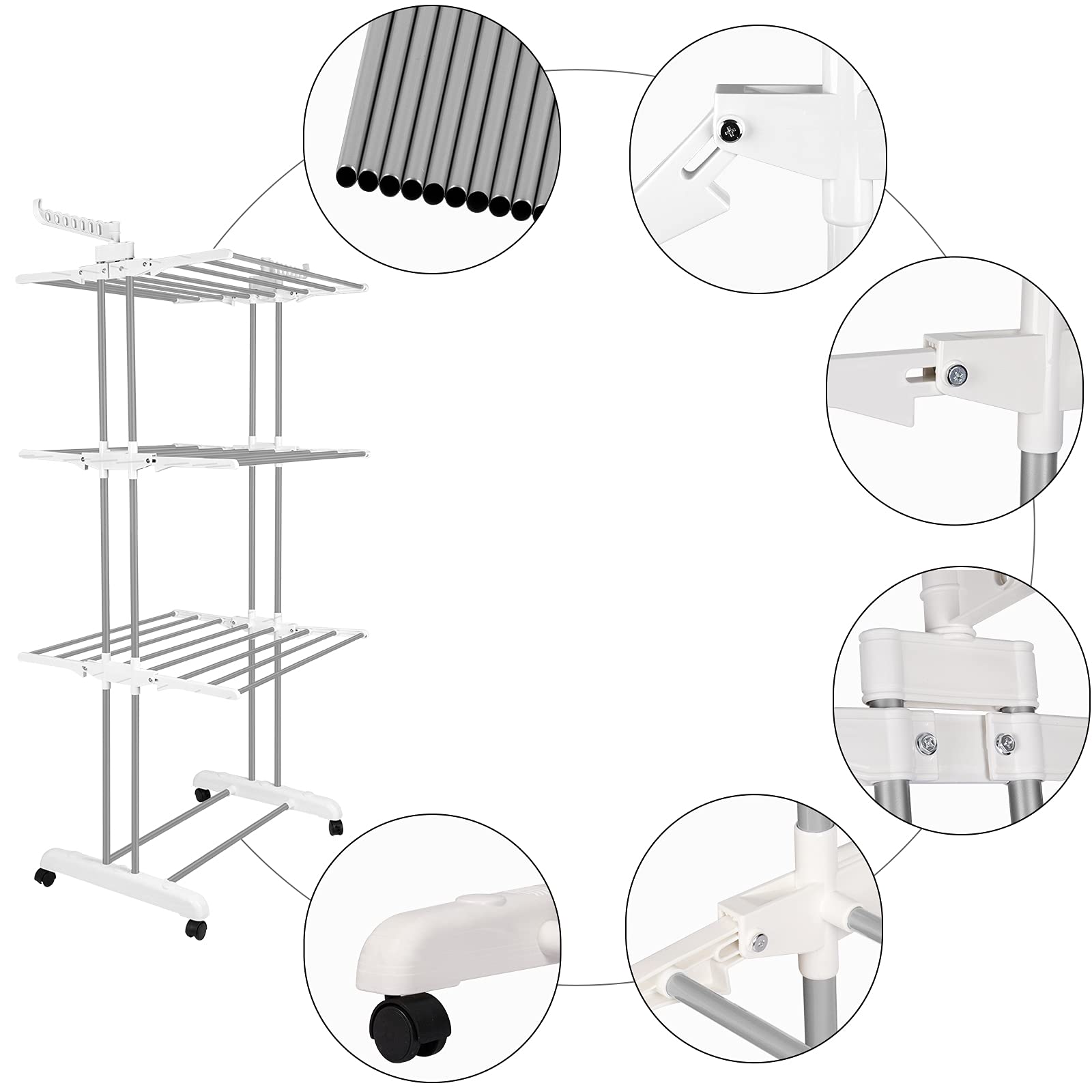 Innotic 4-Tier Foldable Clothes Drying Rack | Stainless Steel Airer with Wheels