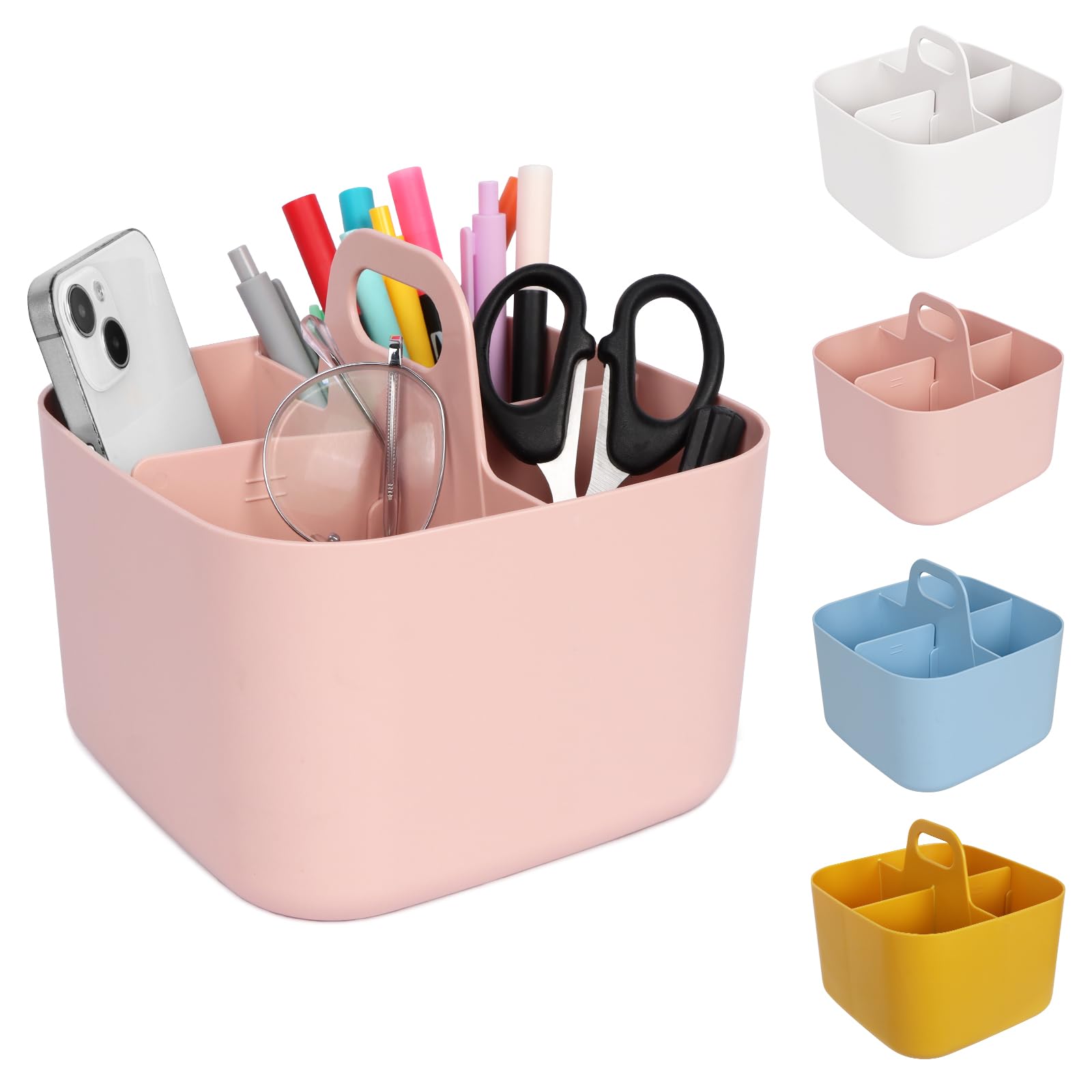Minicoco Stackable Desktop Organiser – 4 Compartment Plastic Storage Caddy