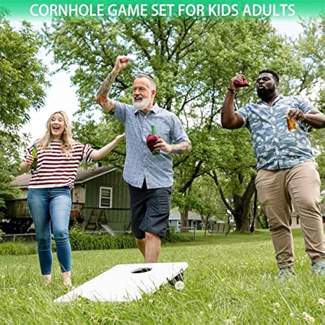 Pointyard Wooden Cornhole Set | 3x2ft Portable Boards with 8 Bean Bags