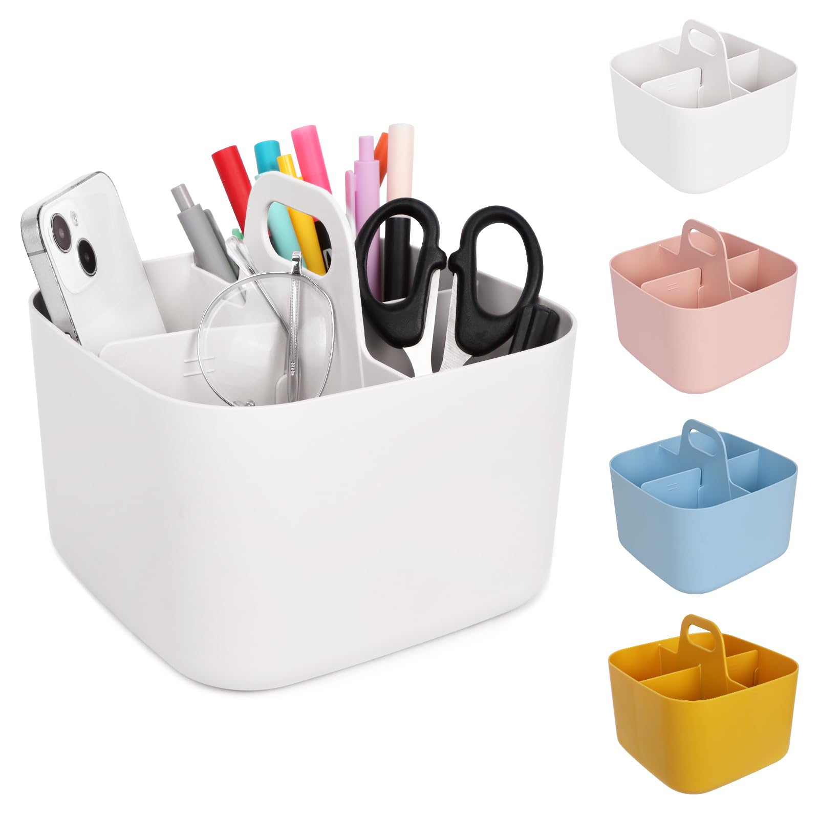 Minicoco Stackable Desk Organiser – 4 Compartment Plastic Storage Caddy