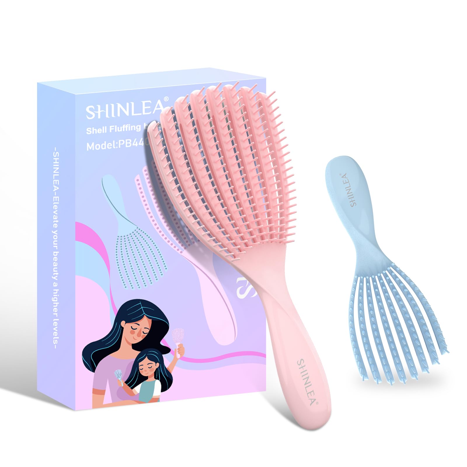 SHINLEA 2-Piece Detangling Hair Brush Set for Curly Hair – Wet & Dry Use