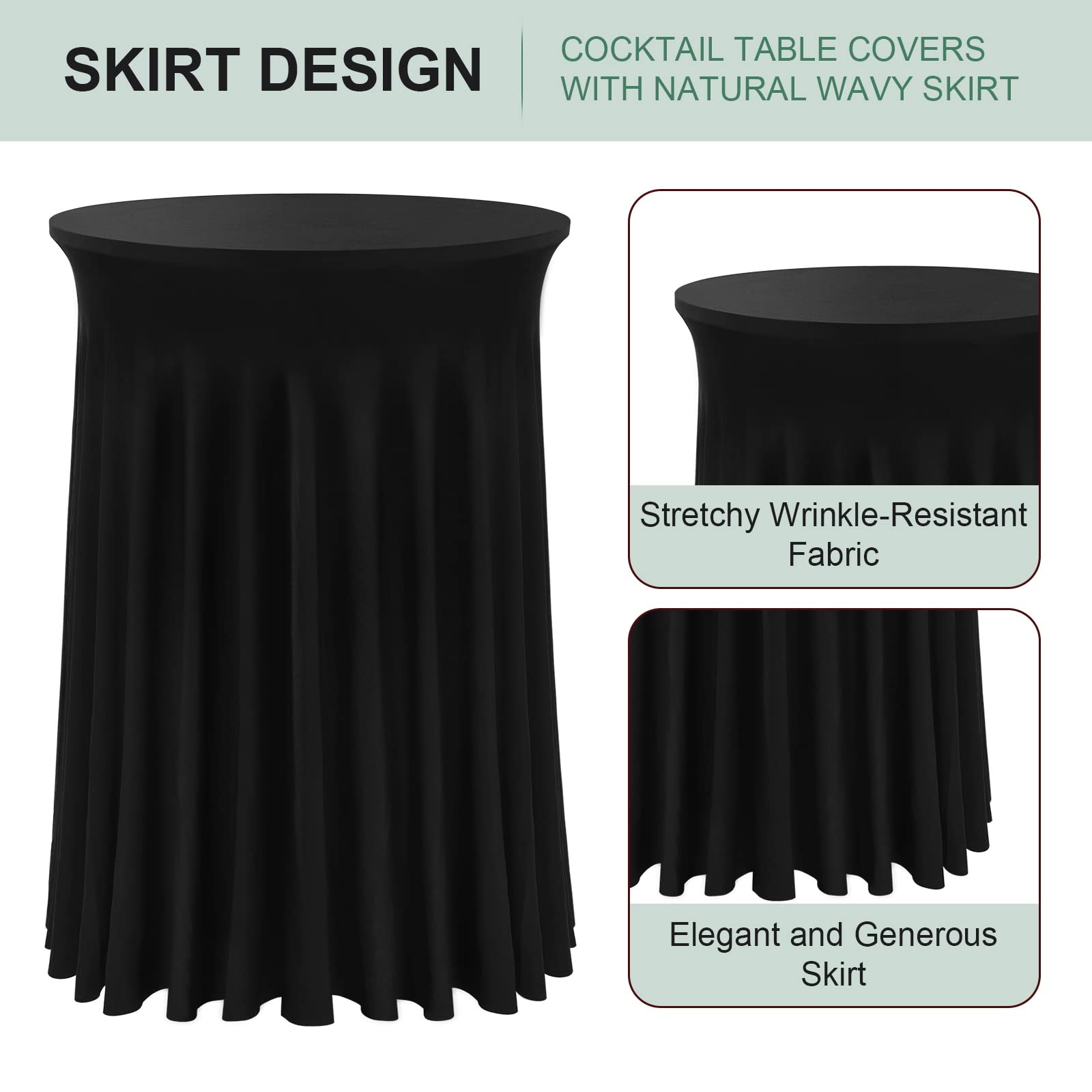 BDDC 32x43 Cocktail Table Cover – Wavy Round Skirt High Top Tablecloth