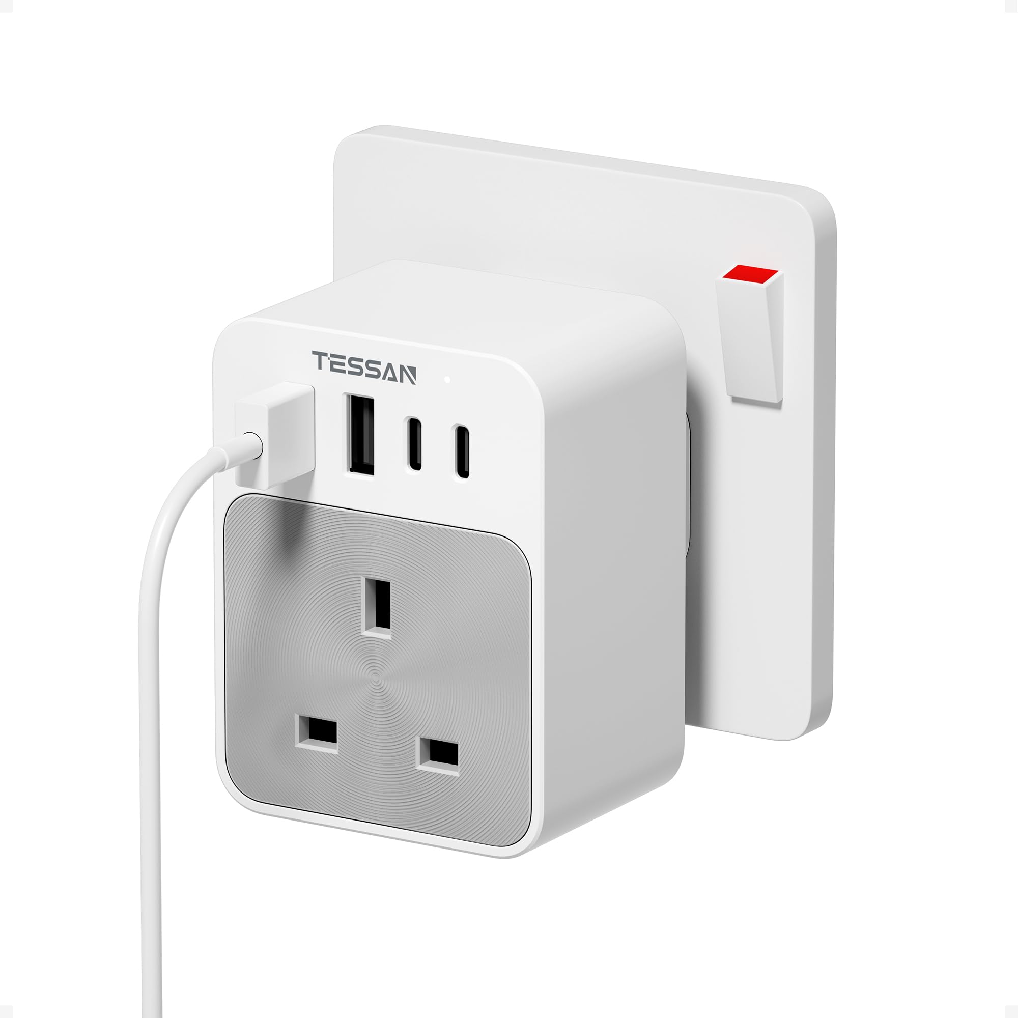 TESSAN USB C Plug Adaptor UK | 4 USB Multi Plug Extension Socket 3250W