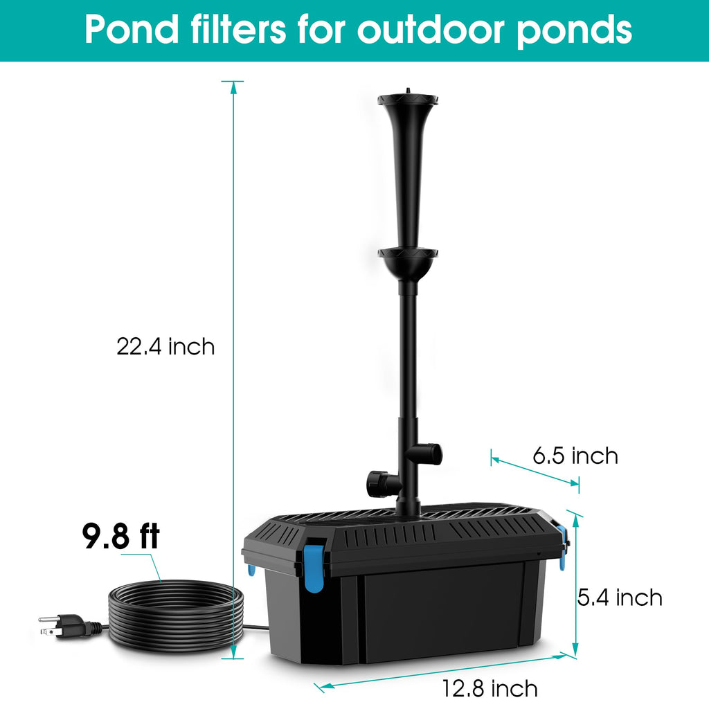 Biling Koi Pond Filter Box with 660GPH Water Pump and 3 Fountain Heads