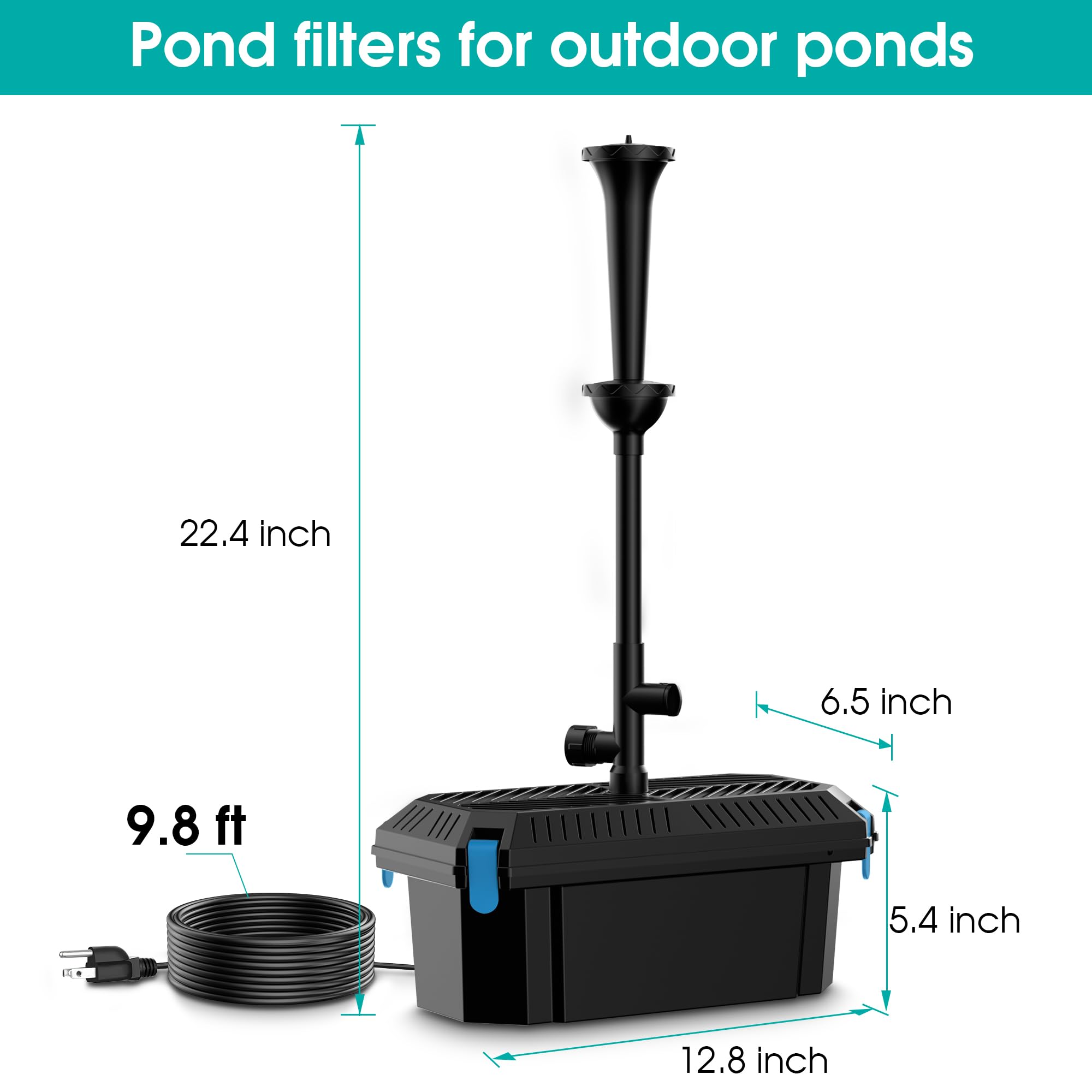 Biling Koi Pond Filter Box with 660GPH Water Pump and 3 Fountain Heads