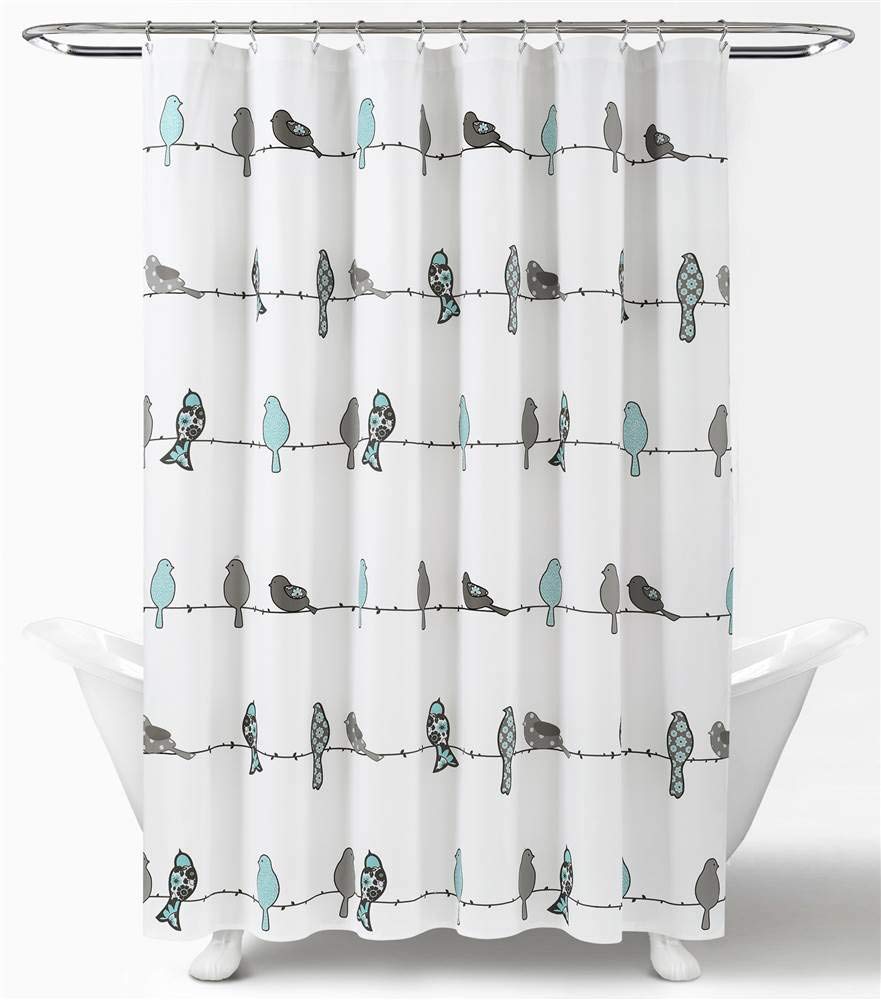 Lush Decor Rowley Birds Shower Curtain - Floral Boho Fabric, 72 x 72