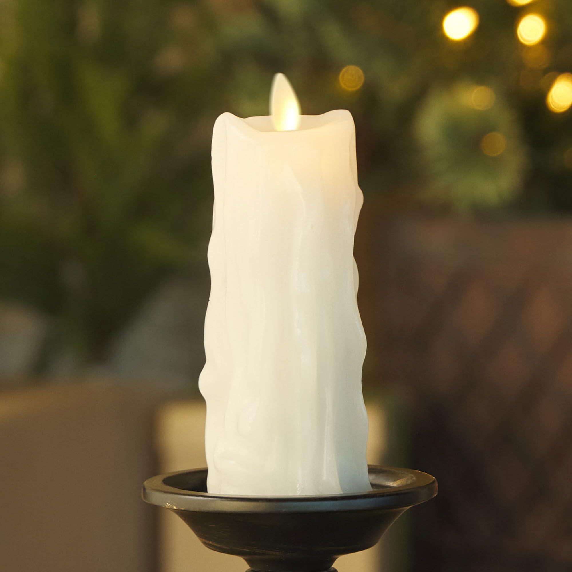 Luminara Flameless LED Pillar Candle – White Wax Drip with Timer, 6.5"