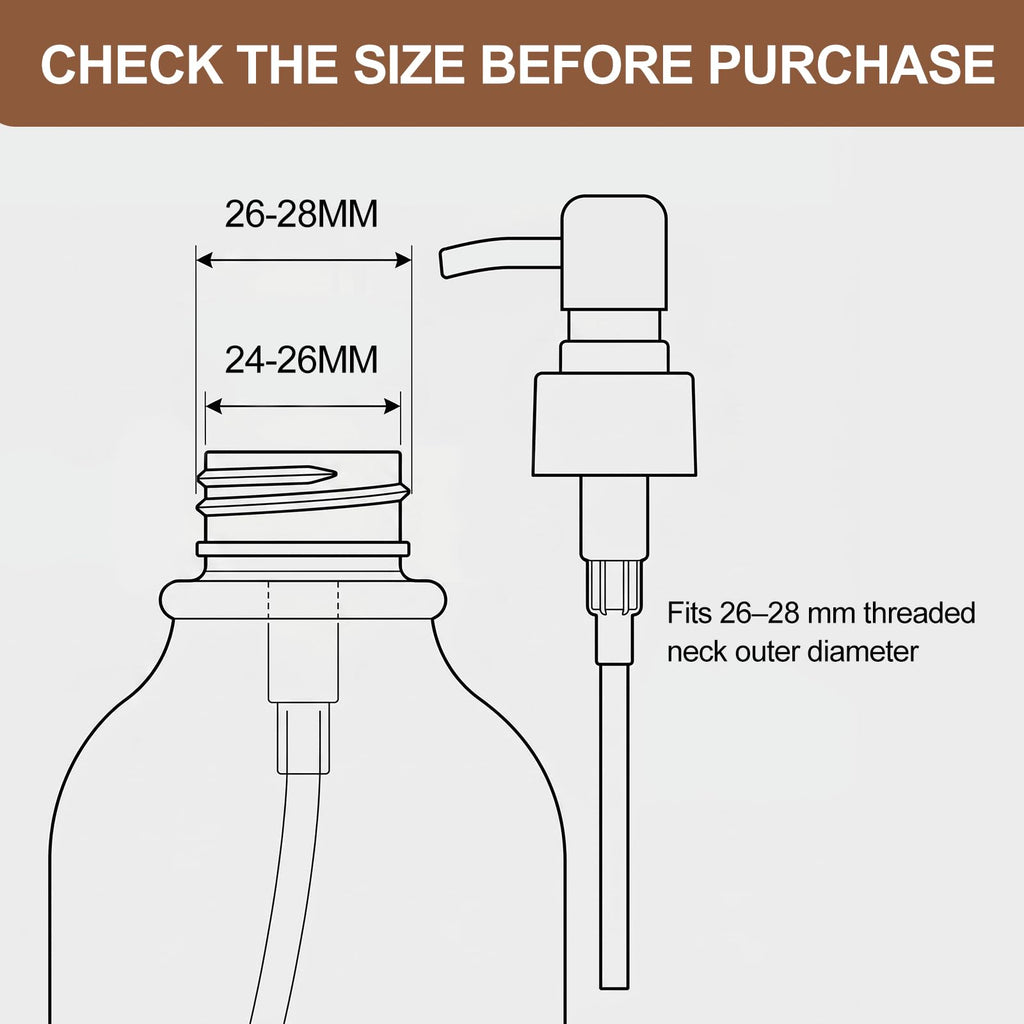 Pollock Pump Dispenser Stainless Steel, Replacement for Standard Neck Size - 26-28 mm Thread Fits Most Hand Soap Dispenser Black