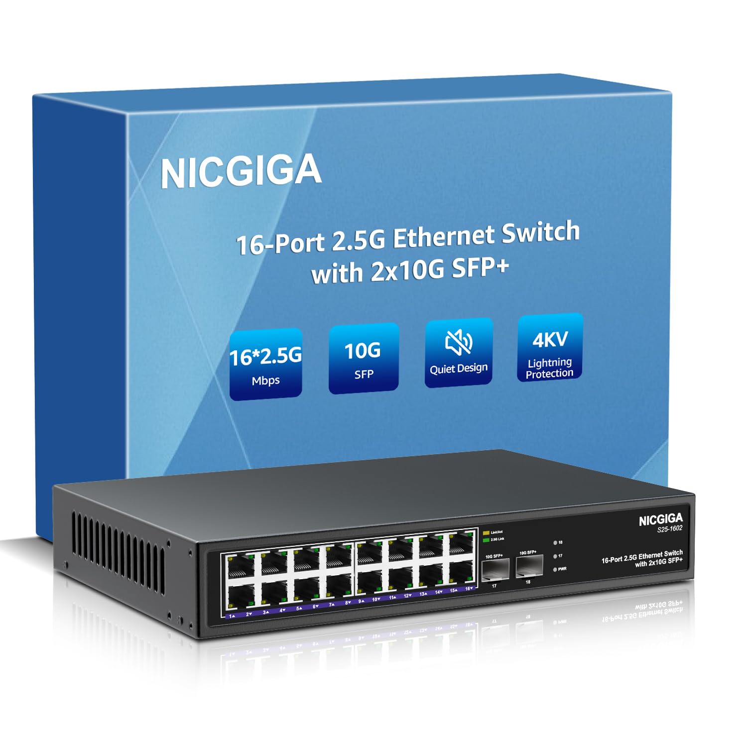 NICGIGA 18 Port 2.5G Network Switch | 2 Port 10G SFP+ Unmanaged Rackmount