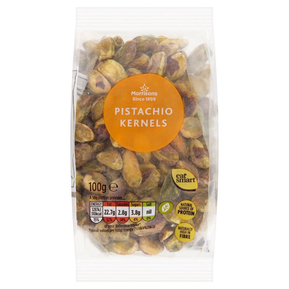 Morrisons Pistachio Kernels – High Protein Natural Nuts, 100g (Pack of 12)