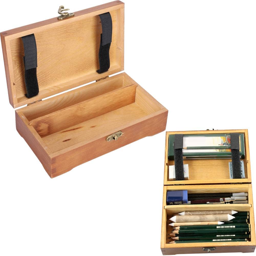 Hztyyier Wooden Pencil Case, Art Supplies Storage Organizer Box, 7.8 x 4.6 x 2.2 inches - image 1