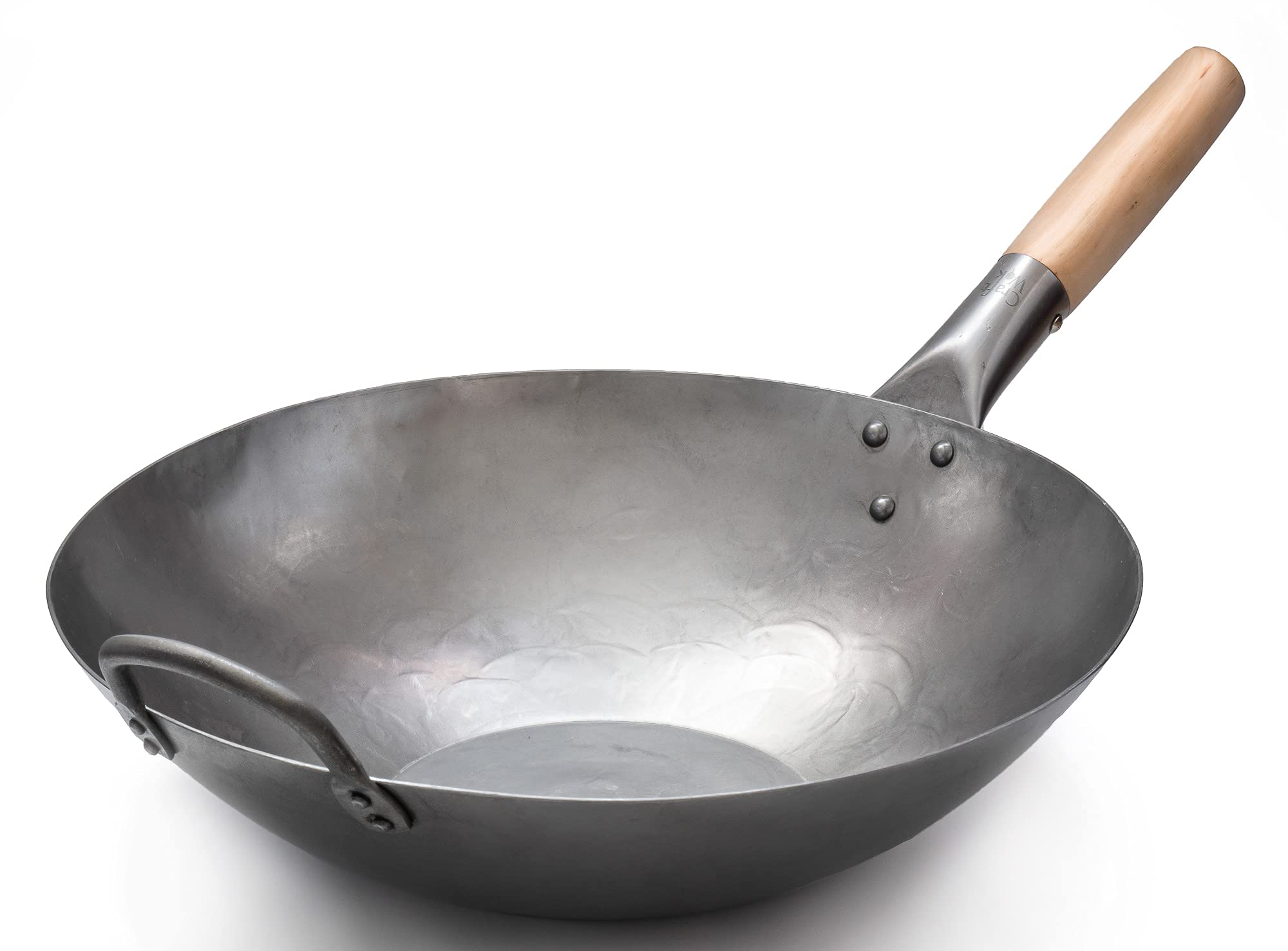 Craft Wok 14 Inch Hand Hammered Carbon Steel Flat Bottom Chinese Pow Wok