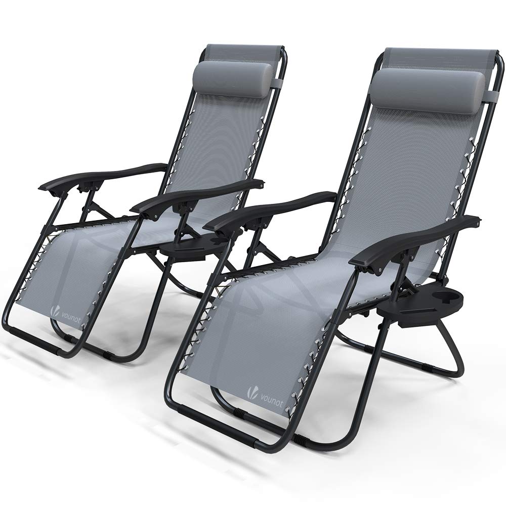 VOUNOT Set of 2 Zero Gravity Sun Loungers - Grey Textoline Garden Chairs