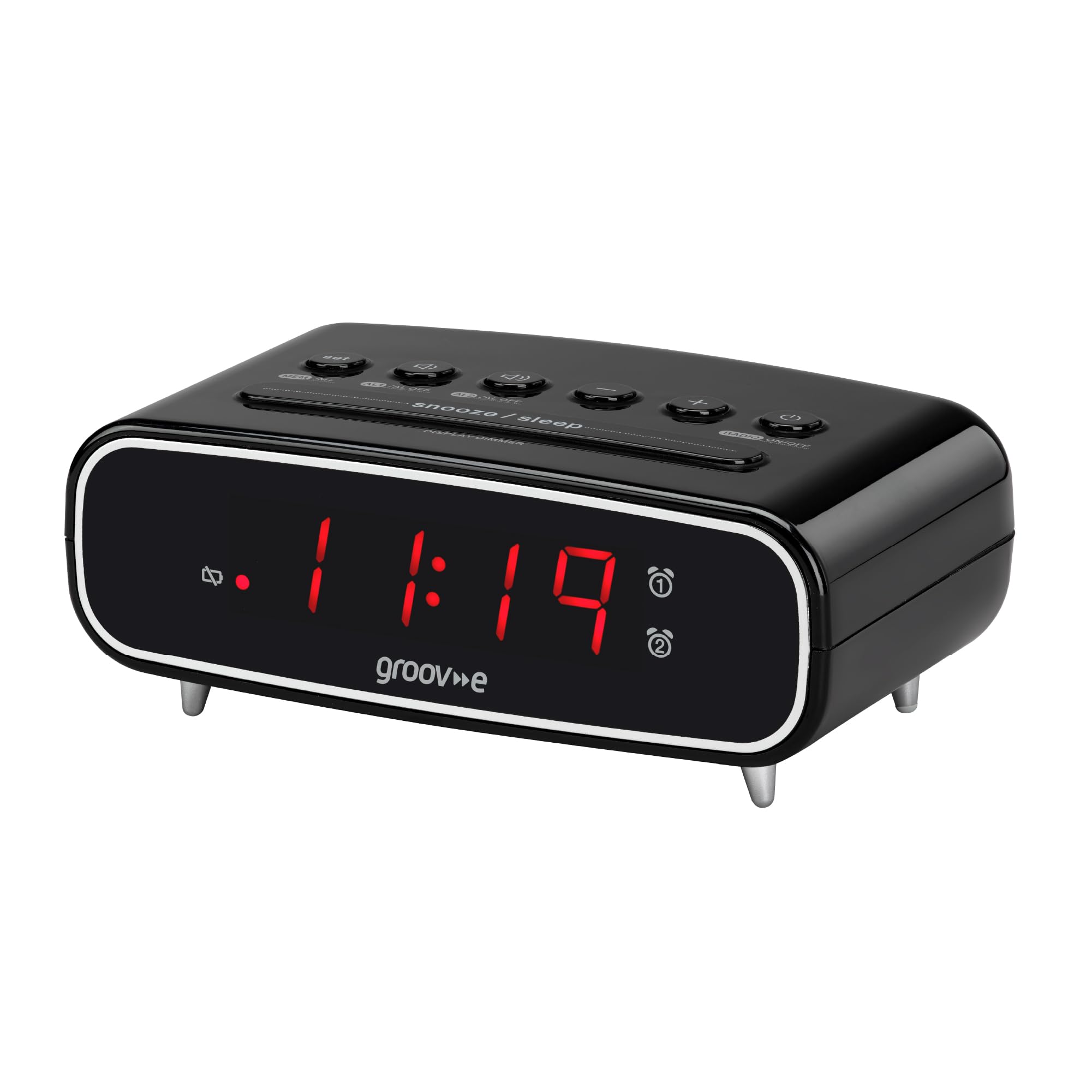 Groov-e Rise Digital Alarm Clock with FM Radio and LCD Display – Black