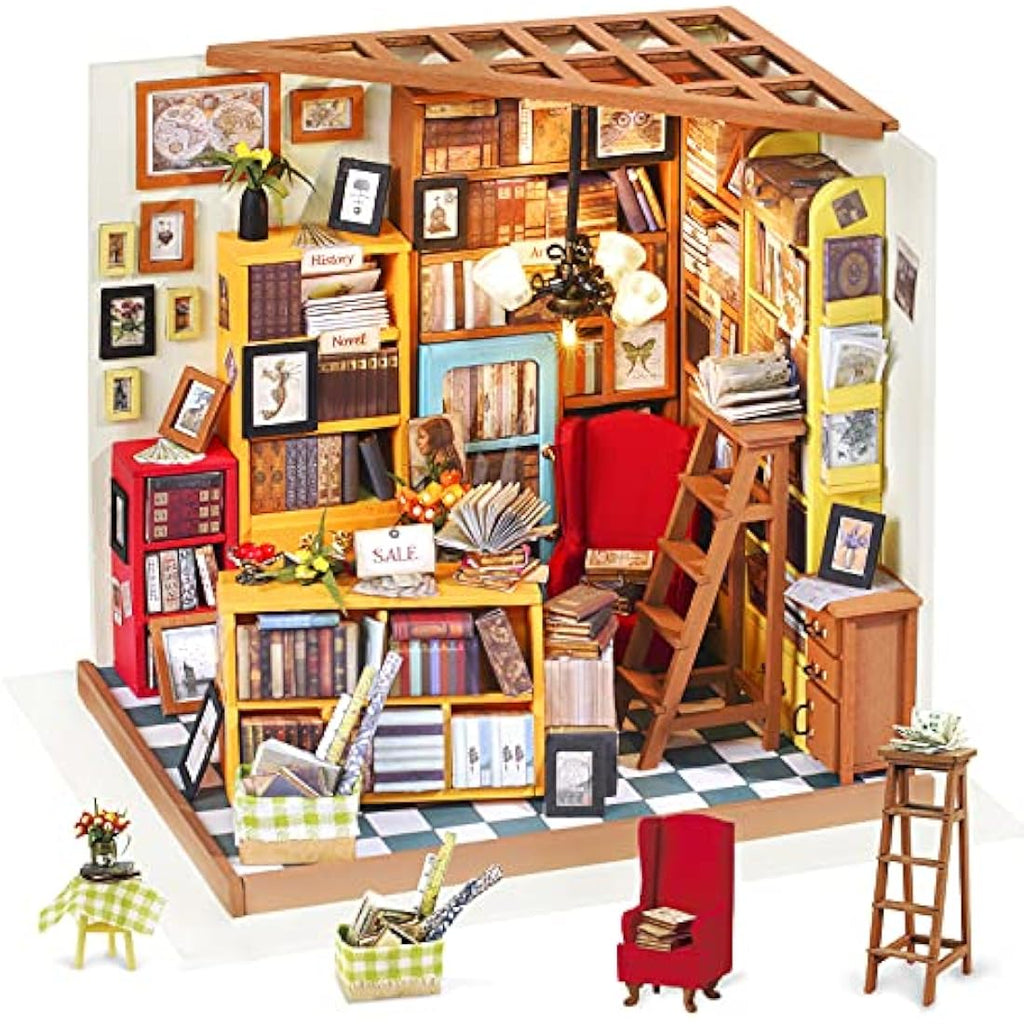 Rolife Sam's Study DIY Miniature Dollhouse Kit – Wooden Book Store Model