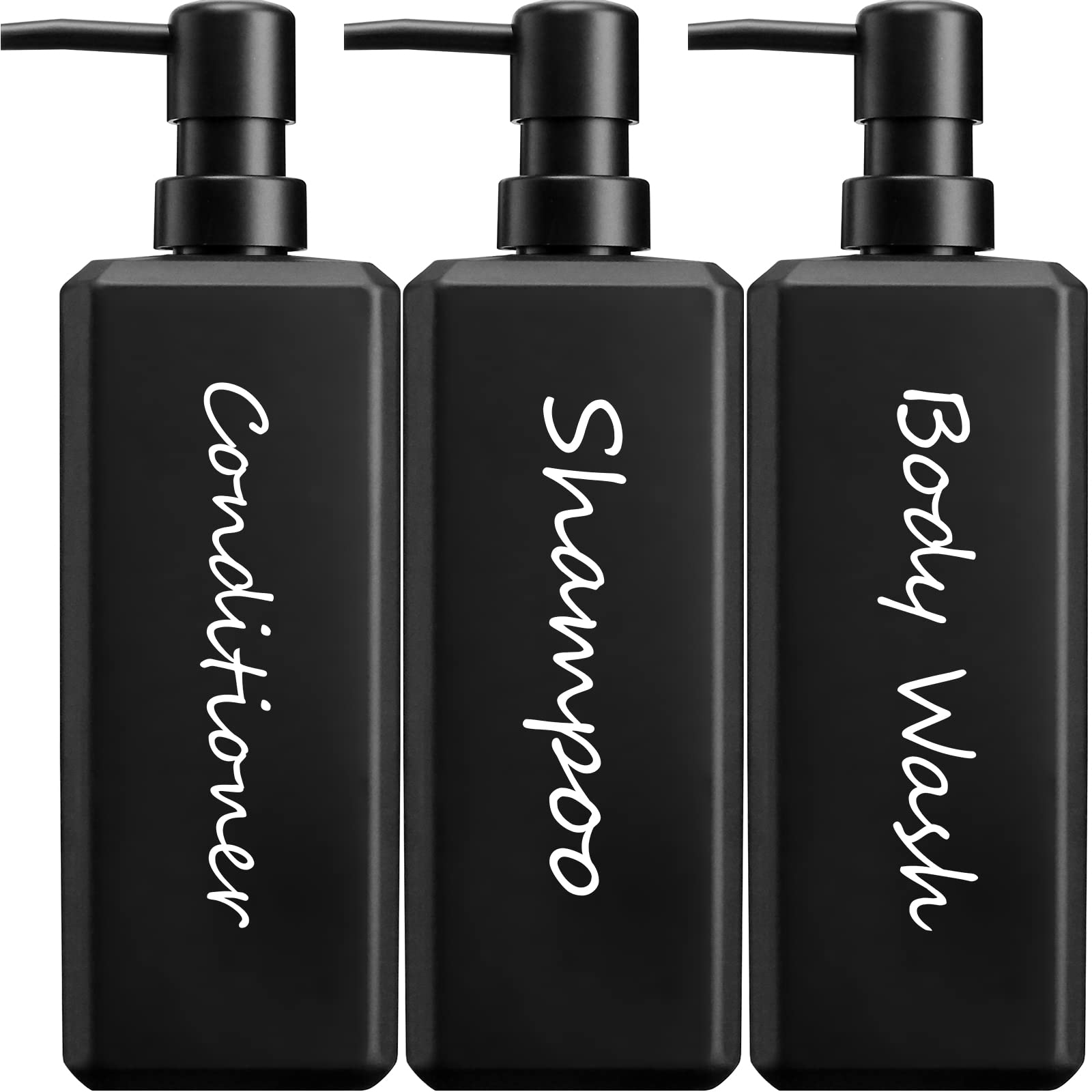 GMISUN 17oz Black Shampoo and Conditioner Dispenser Set | 3 Pack Square