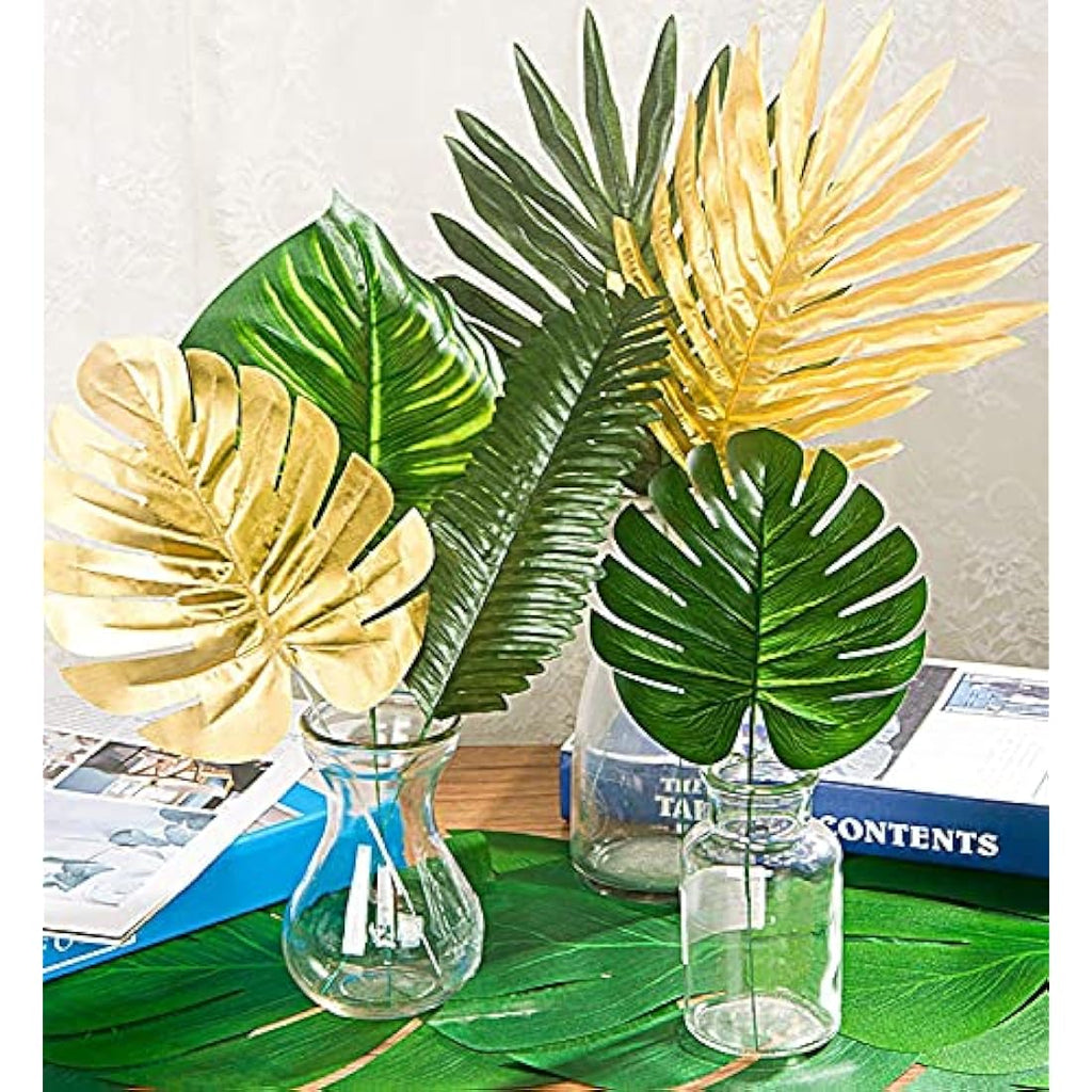 90pc Artificial Monstera & Palm Leaves for Tropical Party Decor