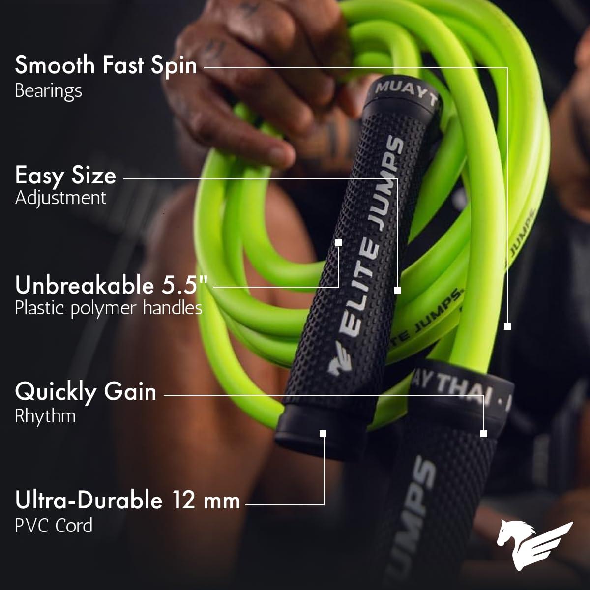 Elite Jumps Muay Thai 3.0 Weighted Jump Rope | Heavy 12mm PVC Cord