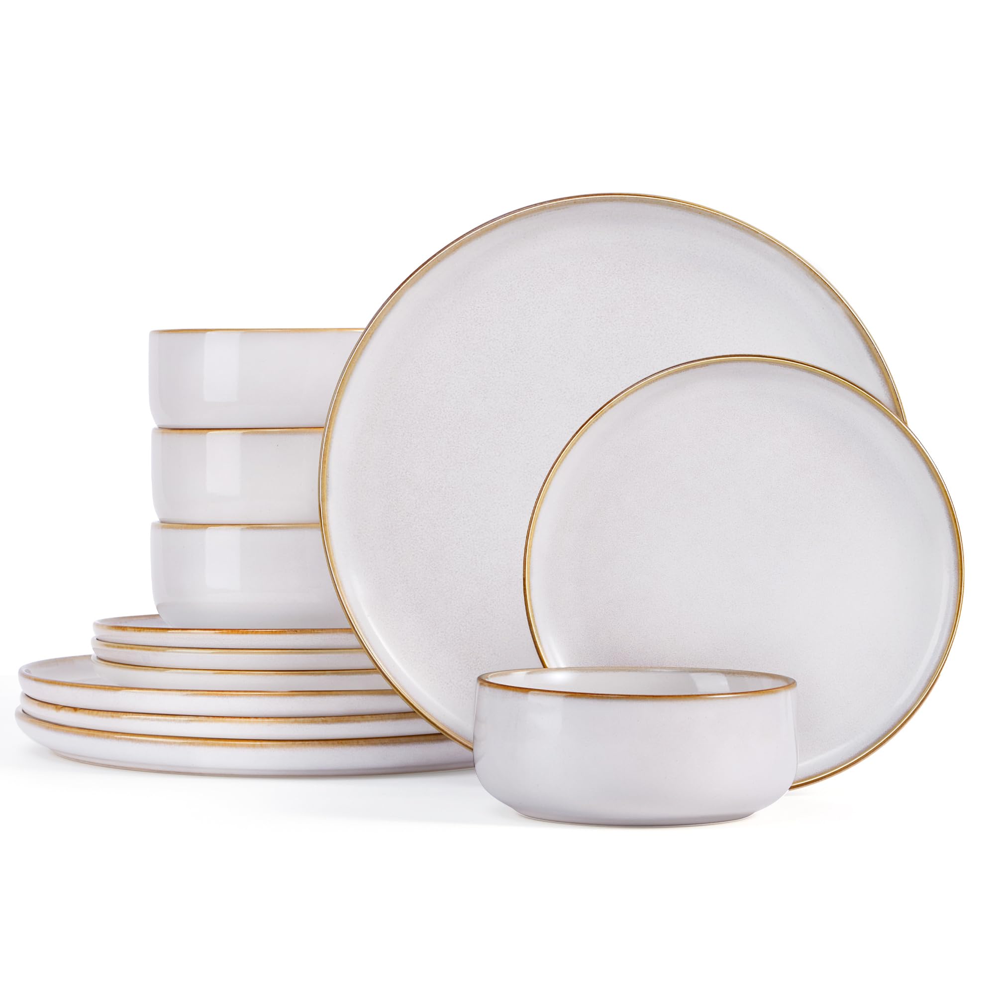 Homikit 12-Piece Stoneware Dinner Set – Reactive Glaze Blue Dinnerware