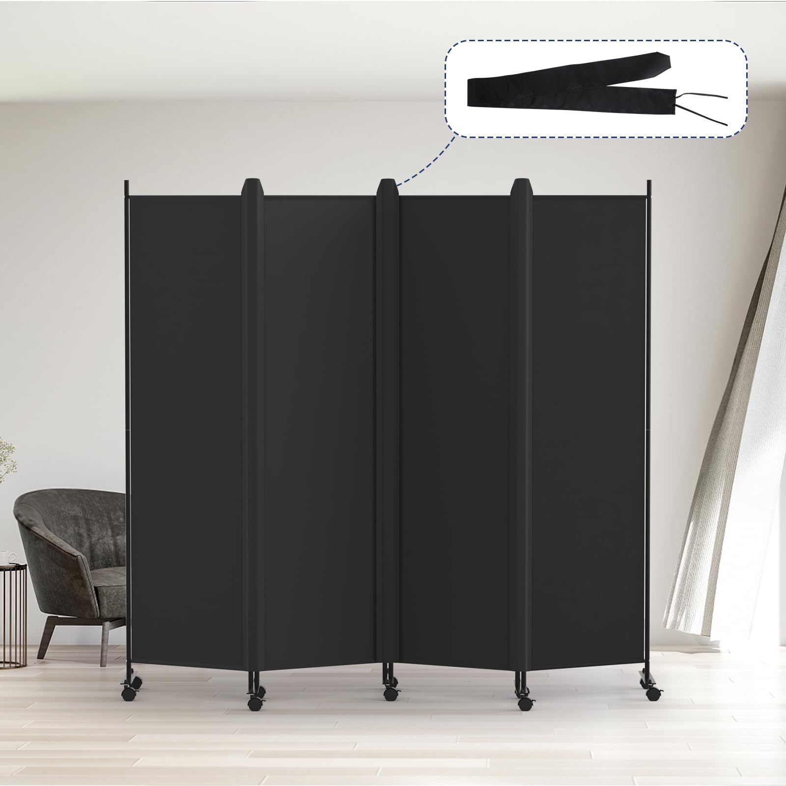 Kokorona 4 Panel Room Divider | 6FT Rolling Privacy Screen with Wheels
