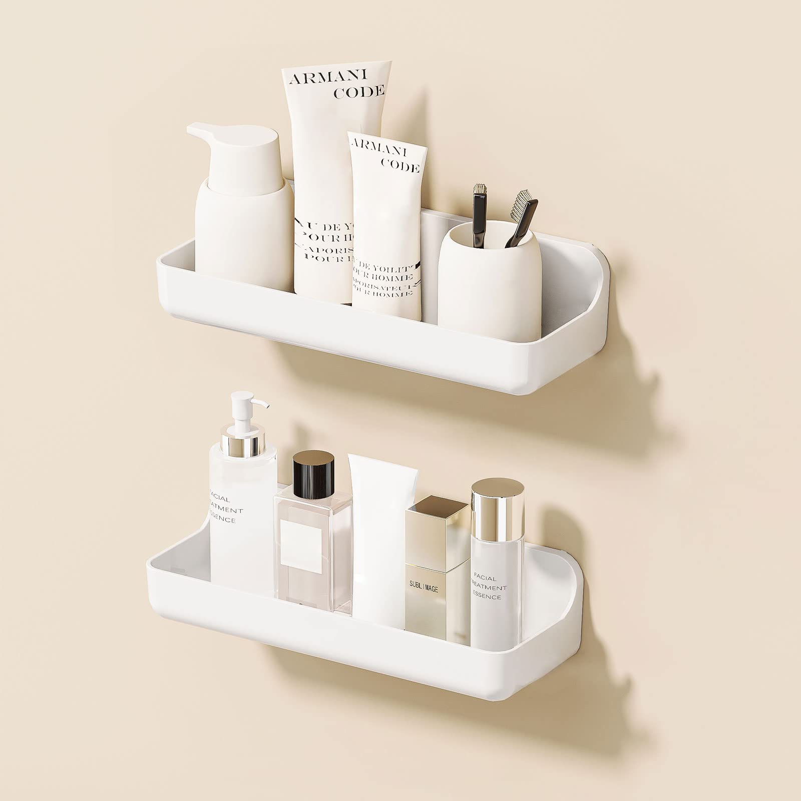 Ettori Shower Caddy 2-Pack | No-Drill Adhesive Bathroom Storage - White