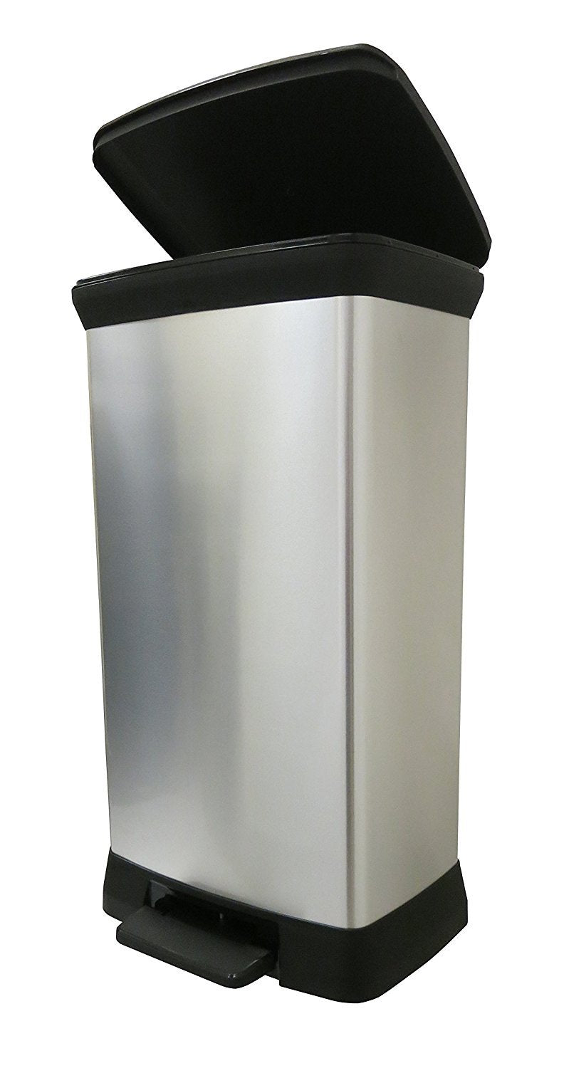 Curver Metal Effect 50L Pedal Bin – Soft Close Kitchen Waste Bin, Silver