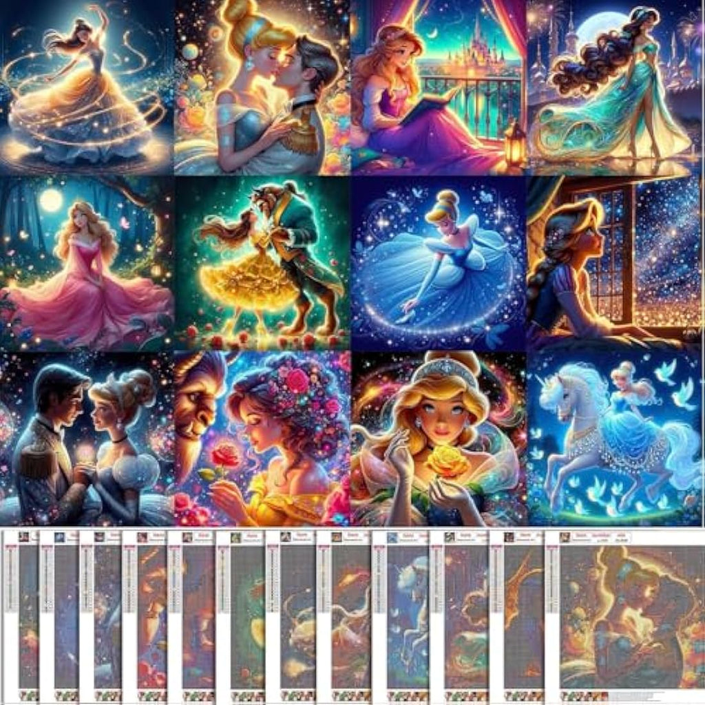 Jolof Store Disney Princess Diamond Painting Kits - 12 Pack Art Set