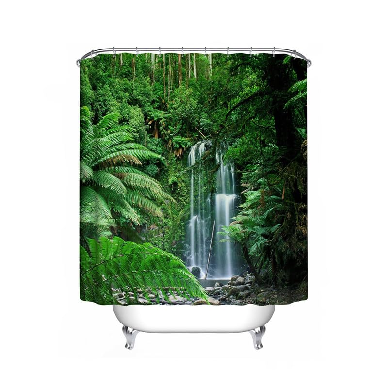 Jolof Store Waterfall Rainforest Shower Curtain | 72x72 Waterproof Fabric