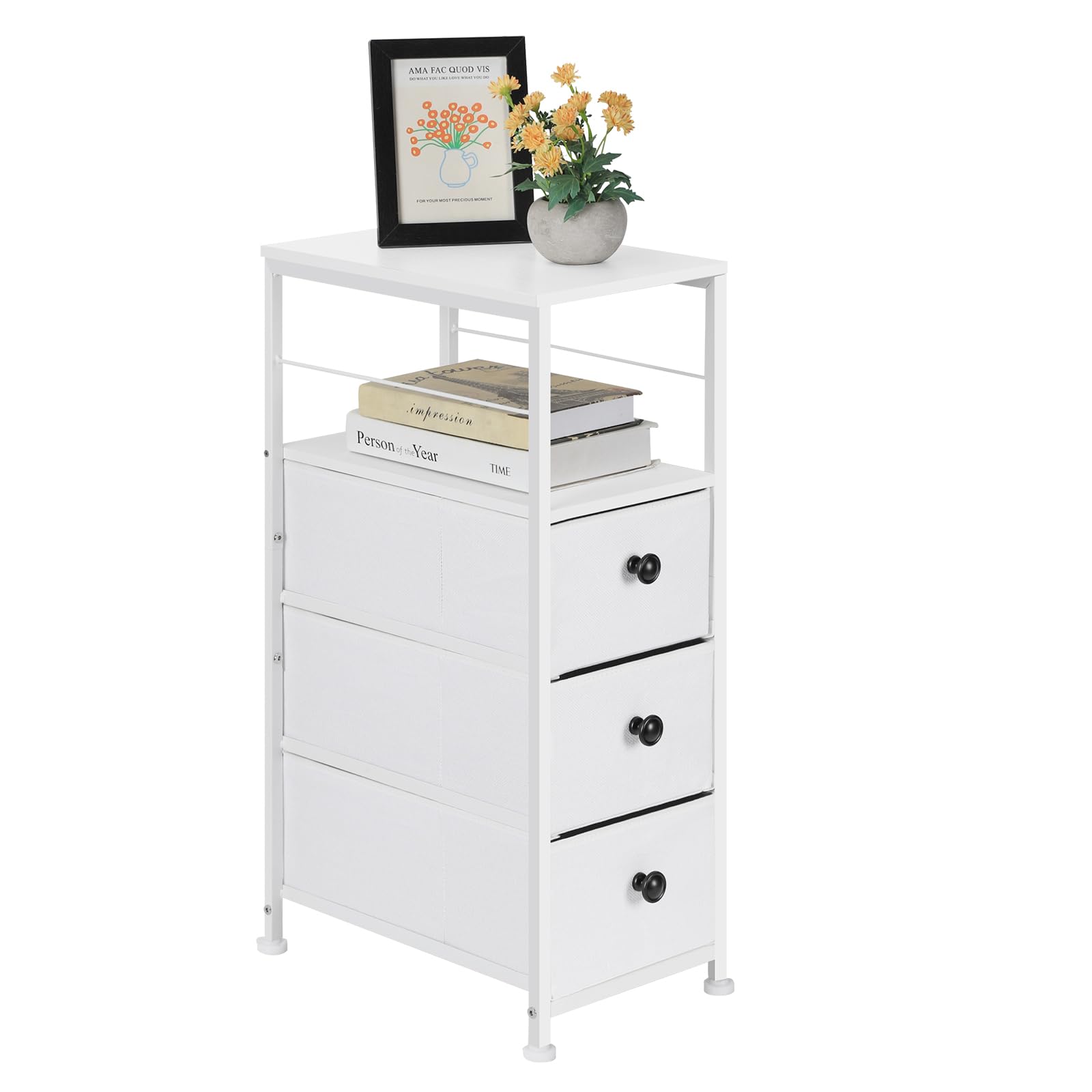 Jolof Store Slim Chest of Drawers – 3 Fabric Drawer Narrow Storage Unit